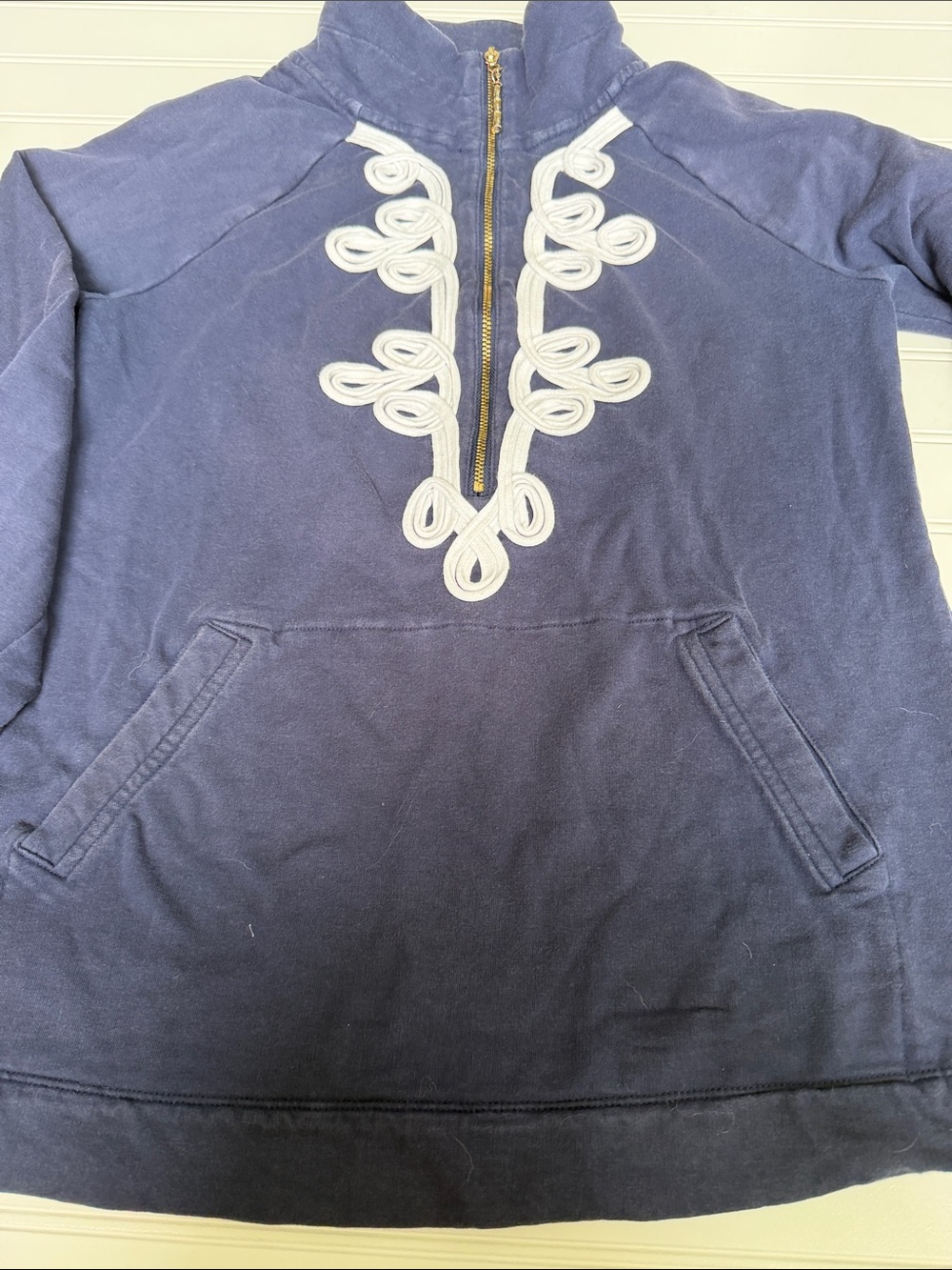 (030)Lilly Pulitzer Navy Soutache Half Zip Pullover Sweatshirt Small - Picture 6 of 11